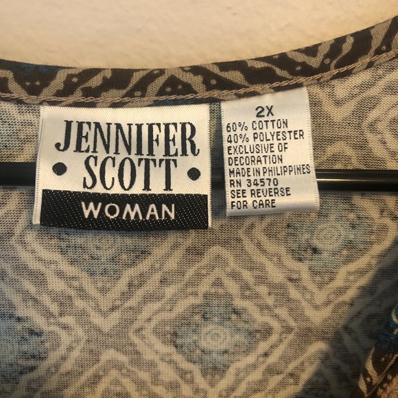 Jennifer Scott Brown BoHo Blouse Size 2x - Picture 5 of 8